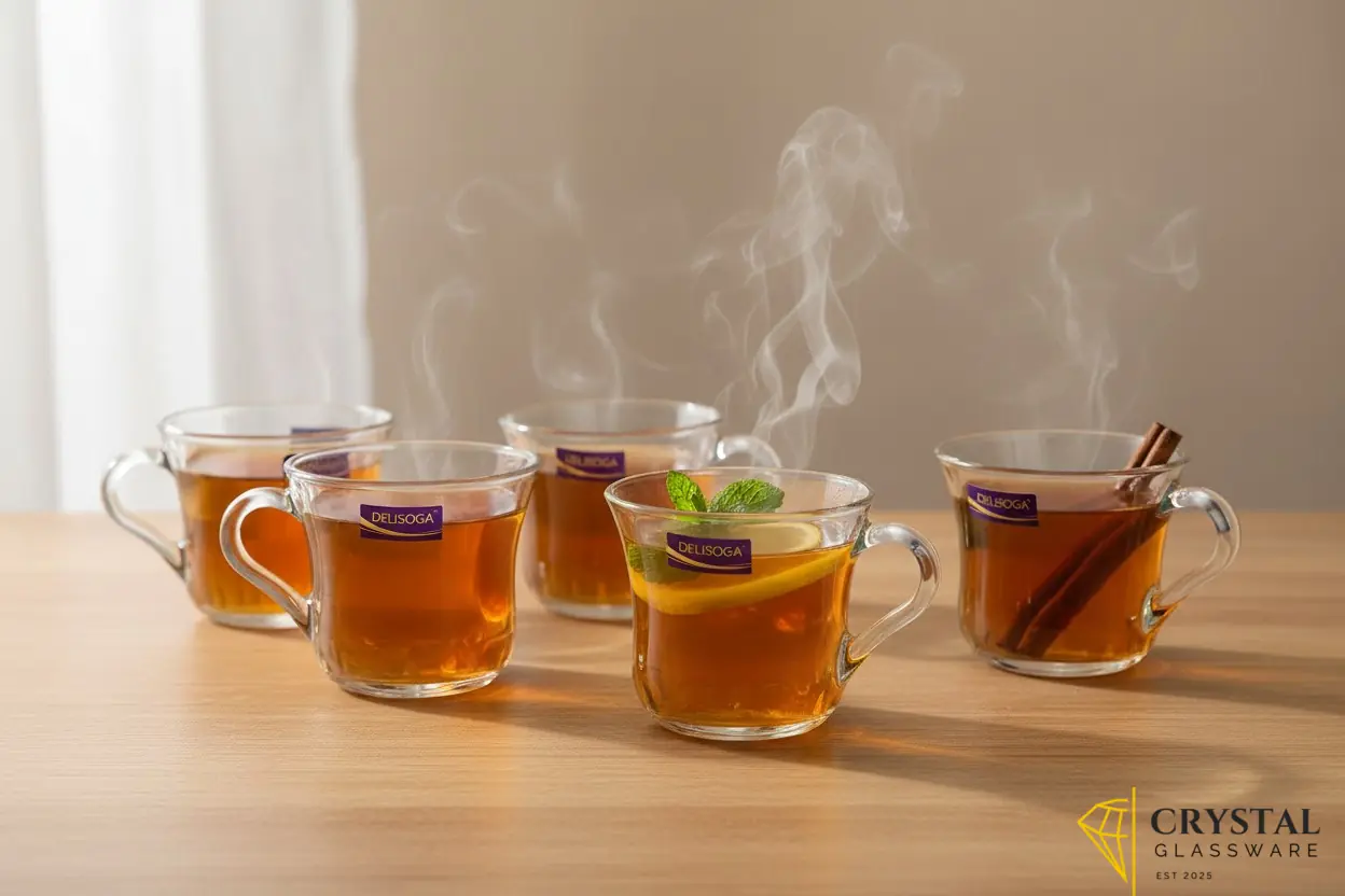 Delisoga Elegant Set of 6 Clear Glass Coffee & Tea Mugs 